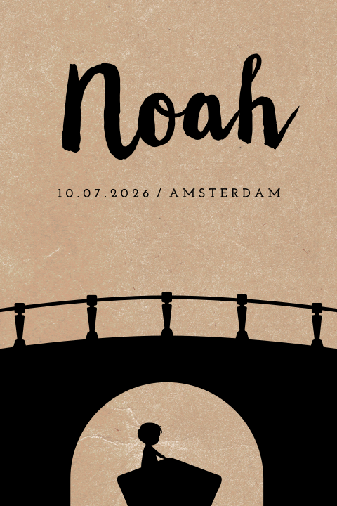 Geboortekaartje Amsterdam met silhouet en gracht