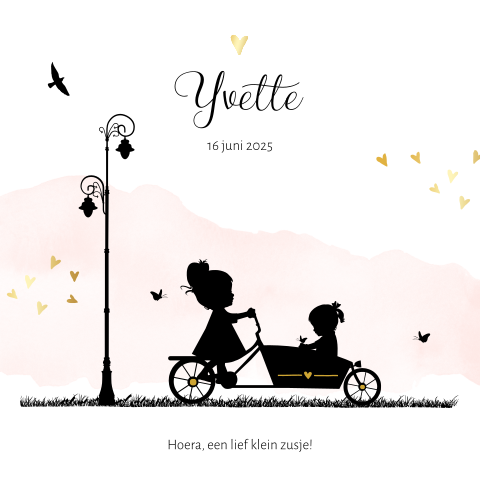 Romantisch Silhouet Geboortekaart Meisje Met Roze Watercolour