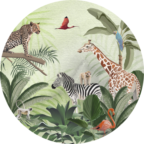 Stoere behangcirkel met prachtige van jungle dieren