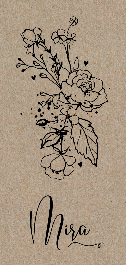 Echt kraft geboortekaartje voor meisje met tekening rozen