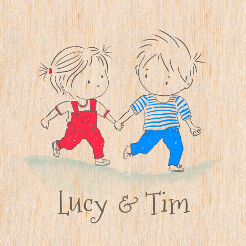 Lief houten geboortekaartje illustratief tweeling