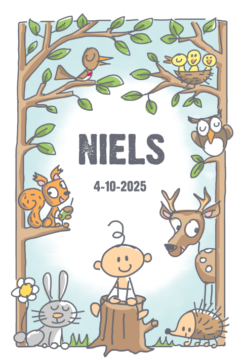 Illustratief babykaartje met bosdieren