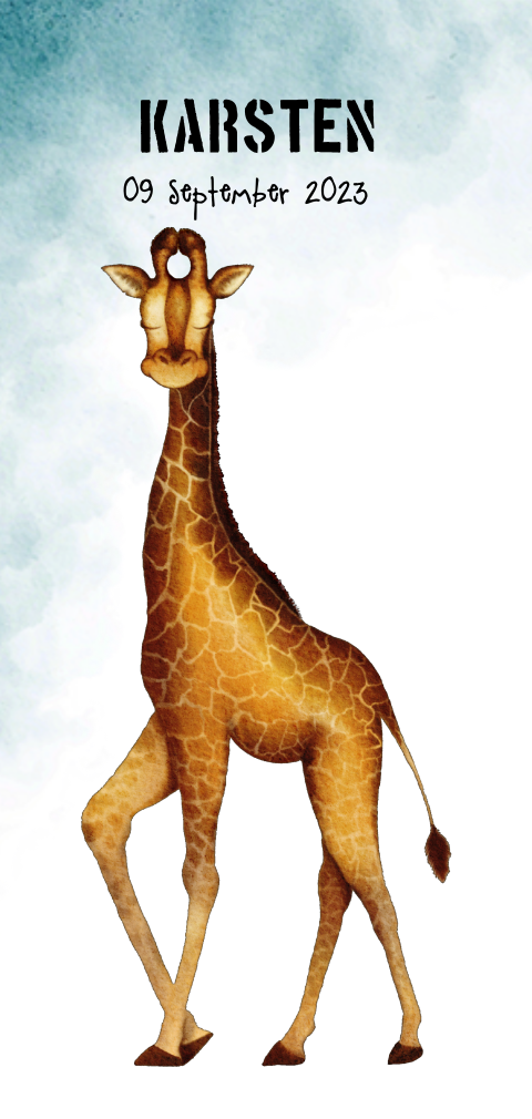 Trendy waterverf geboortekaartje voor zoon met giraf