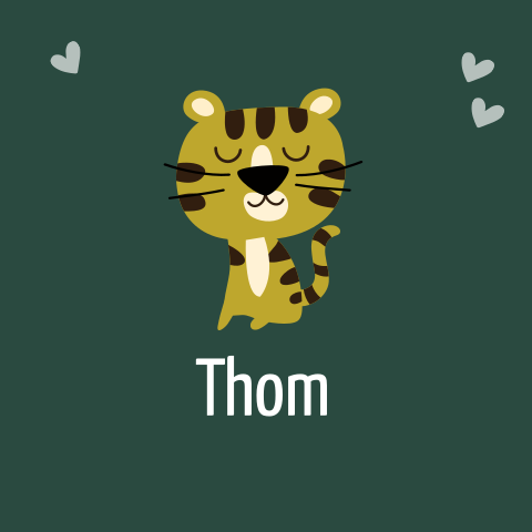 Lief geboortekaartje jongen tijger groen hartje minimalistisch