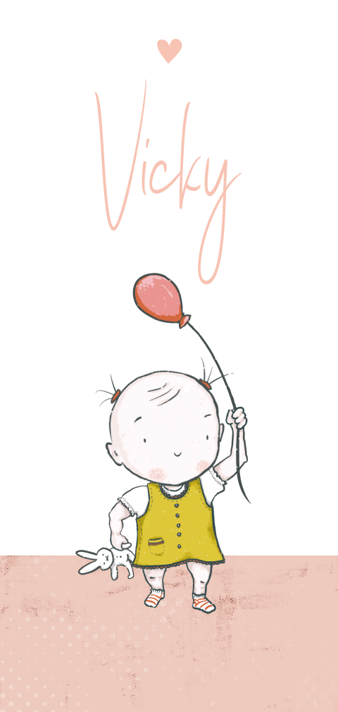 Schattig geboortekaartje voor dochtertje met een konijntje en ballon