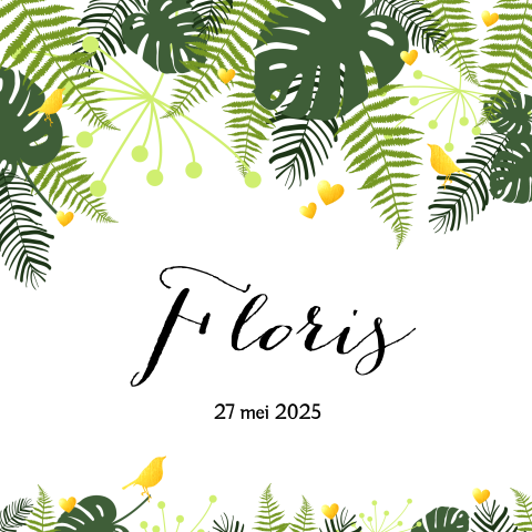 Trendy geboortekaart in botanische stijl met elementen in goudlook