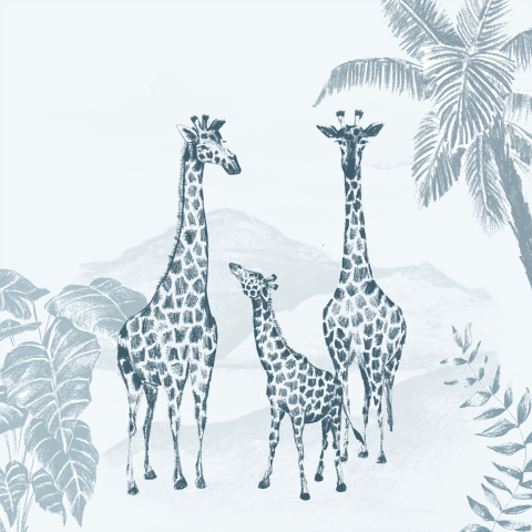 Handgetekend jungle geboortekaartje met giraffen