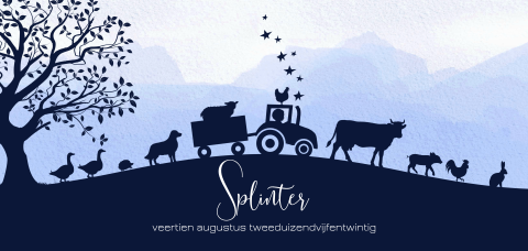 Stoer geboortekaartje voor jongen met boerderij dieren en traktor