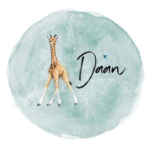 Hip en vrolijk geboortekaartje voor een jongen met giraf