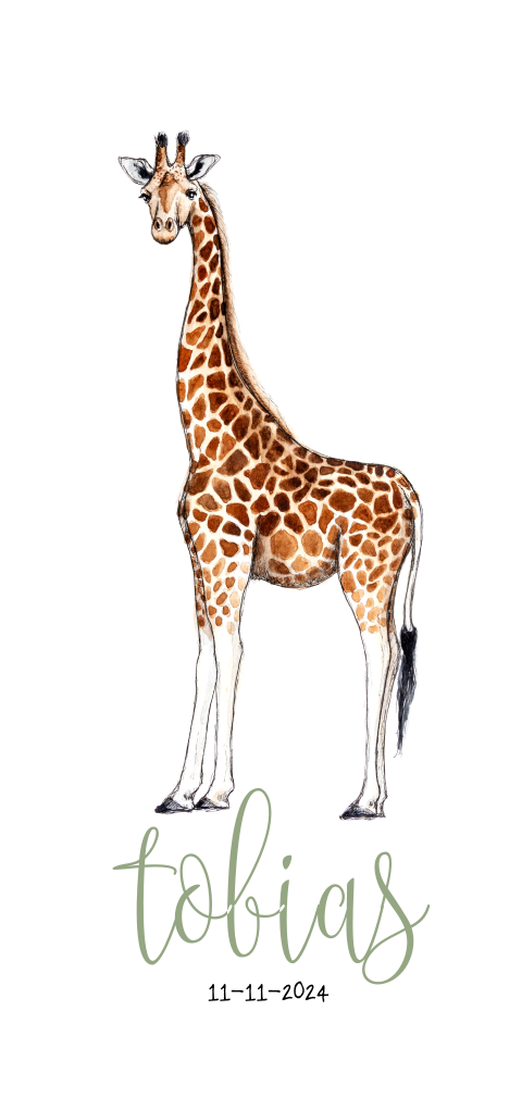 Jungle geboortekaartje voor jongen met waterverf giraf