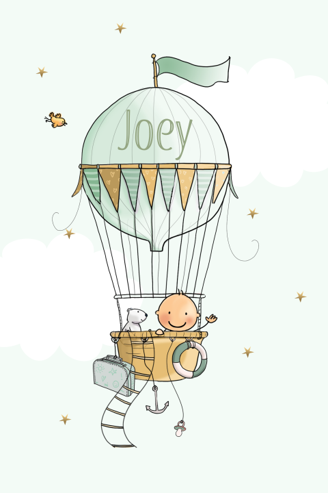 Illustratief geboortekaartje met luchtballon