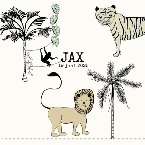 Illustratieve geboortekaart met jungledieren