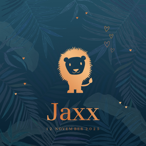 Luxe jungle geboortekaart voor jongen met koperfolie leeuw