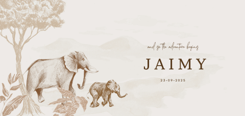 Lief geboortekaartje met olifanten in jungle