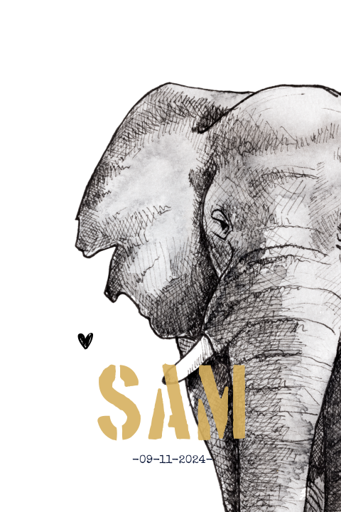 Stoer jungle geboortekaartje voor jongen met tekening olifant