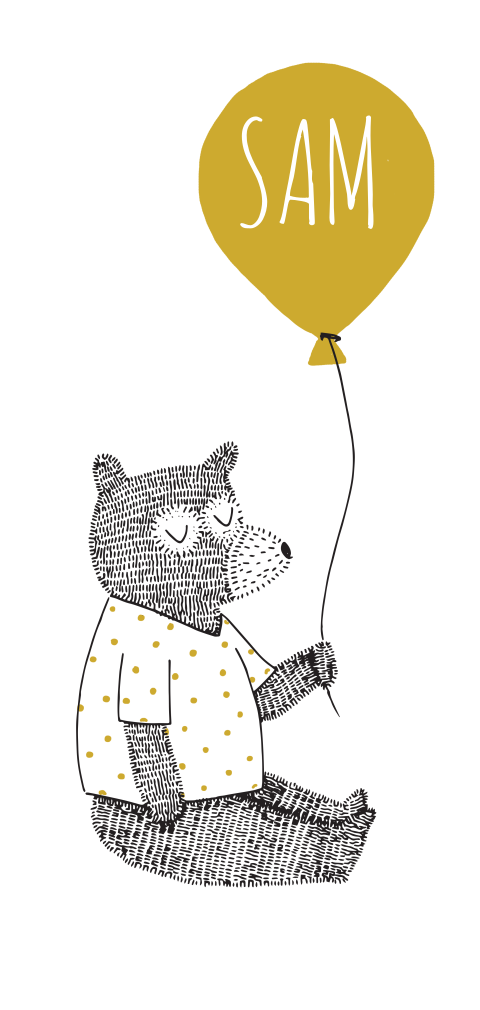 Hip geboortekaartje voor jongen met getekende beer met ballon