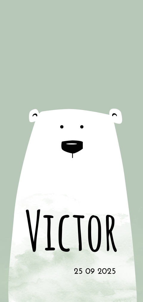 Hippe geboortekaart voor jongen met illustratie van lief ijsbeertje