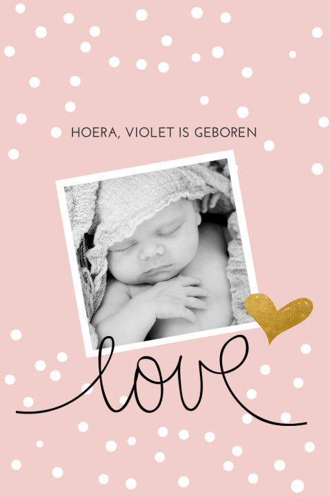Geboortekaartje Love met confetti en foto