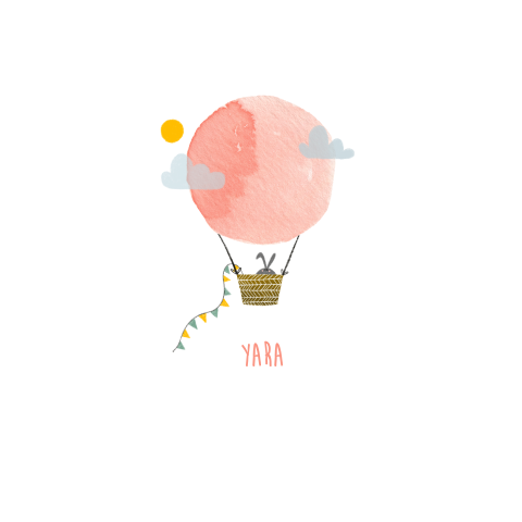 Lief babykaartje met roze luchtballon