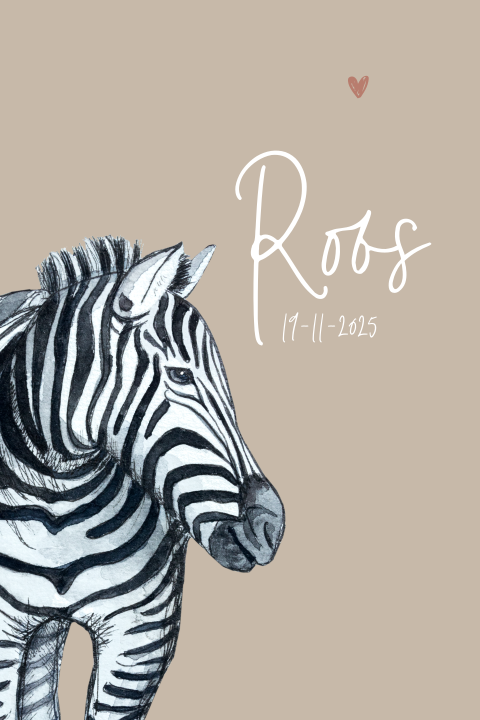Stoer geboortekaartje voor meisje met hippe zebra