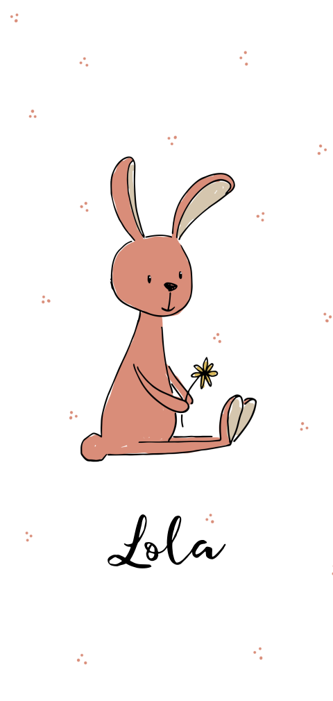 Lief geboortekaartje voor meisje met illustratie van roze konijn