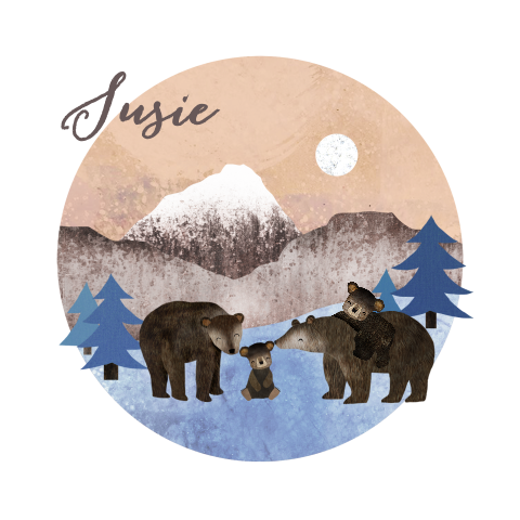 Stoer babykaartje met beren familie in de bergen
