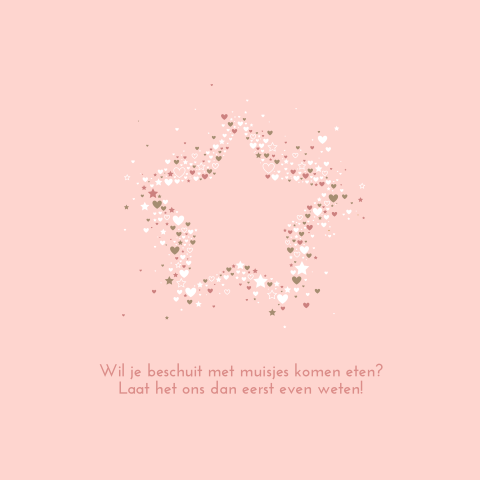 Romantisch geboortekaartje voor meisje met roze hartjes en sterretjes