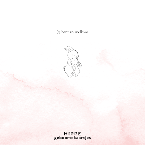 Lief babykaartje voor een meisje met konijntjes en roze watercolour