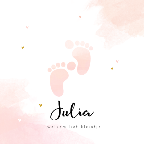 Schattig geboortekaartje voor meisje met roze watercolor voetjes