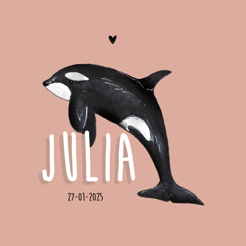 Hip geboortekaartje voor meisje met stoere orka illustratie