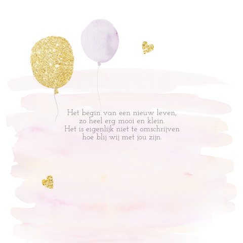 Lief geboortekaartje voor meisje van een wiegje met ballonnen