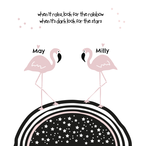 Geboortekaartje tweeling met flamingo