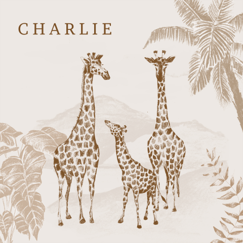 Origineel jungle geboortekaartje met giraffen