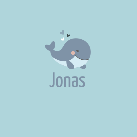Lief geboortekaartje jongen walvis op blauw