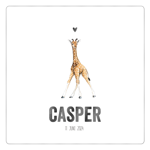 Hip zwart folie babykaartje met giraffe en ronde hoeken