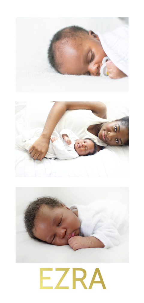 Goudfolie babykaartje meisje met drie foto's