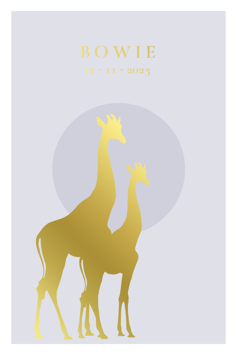 Geboortekaartje met pastel en goudfolie silhouetten van girafjes
