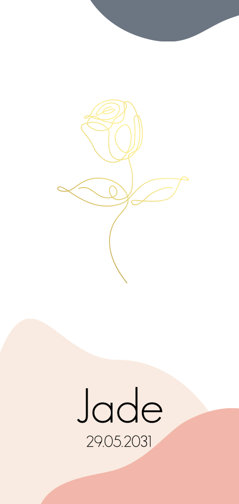 Trendy geboortekaartje dochter met lijntekening van een roos
