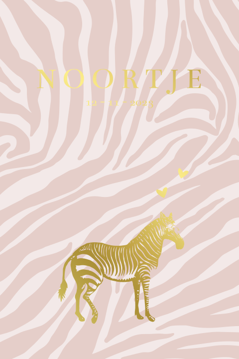 Lief geboortekaartje voor dochter met zebra in goudfolie