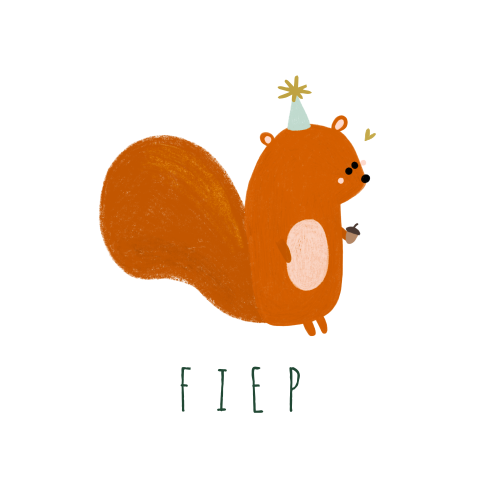 Goudfolie geboortekaartje voor meisje met illustratie eekhoorntje