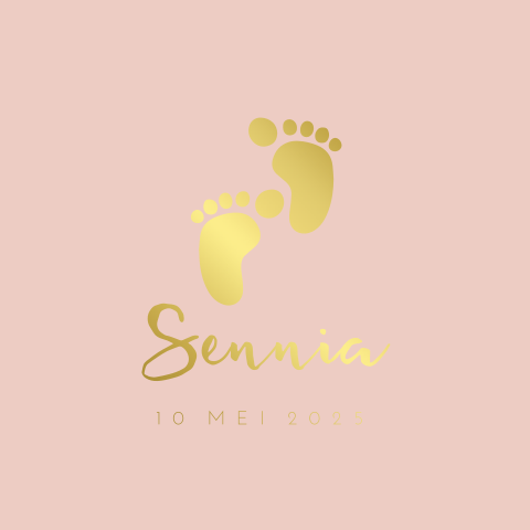 Klassiek geboortekaartje voor meisje met goudfolie voetjes op roze