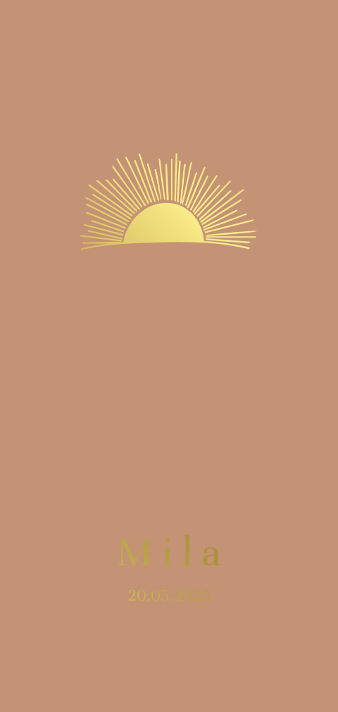 Goudfolie geboortekaart met halve zon