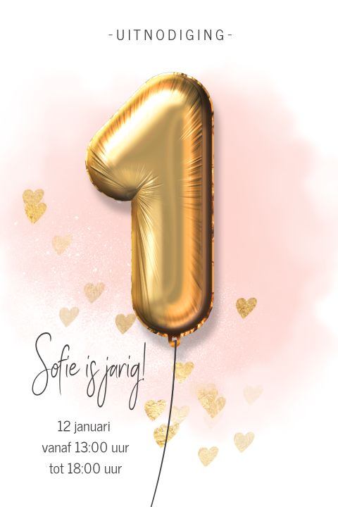 Hippe uitnodigingskaart met ballon in goudlook