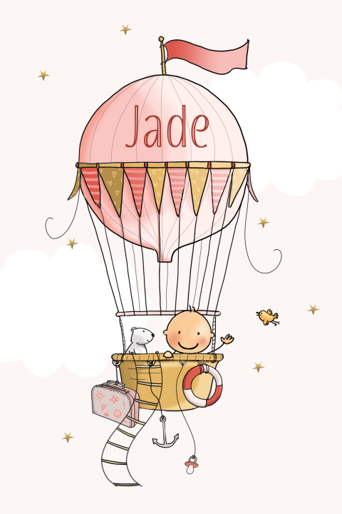 Illustratief geboortekaartje met luchtballon
