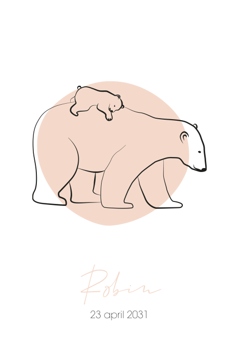 Origineel geboortekaartje in de vorm van een arch met beren
