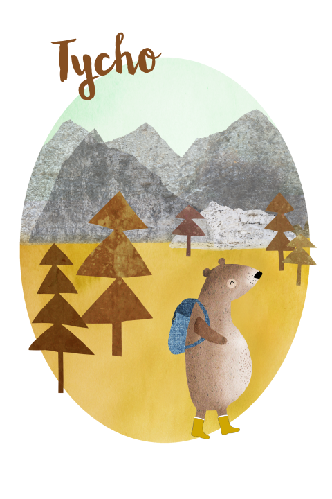 Poster met beer en bergen voor kinderkamer