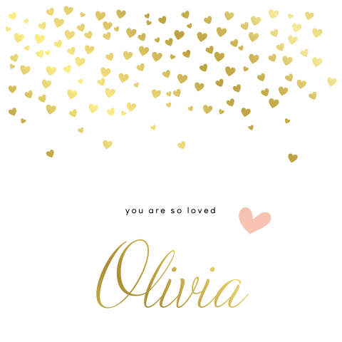 Goudfolie poster voor meisje met romantische gouden hartjesregen