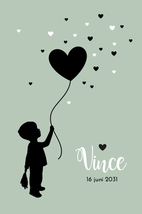 Hippe poster met silhouet jongetje met ballon en hartjes