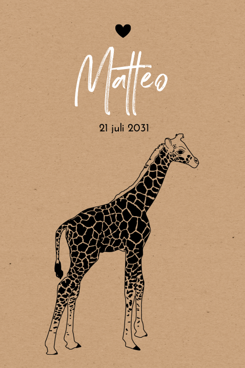 Poster voor jongen met grote giraf op kraft papier-look