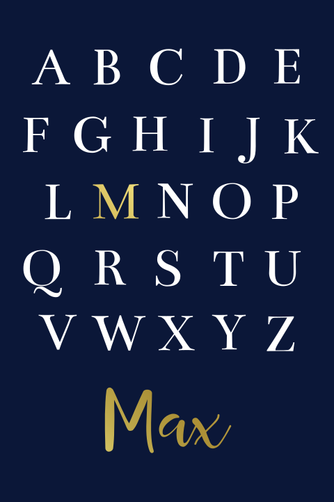 Goudfolie poster met alphabet en naam